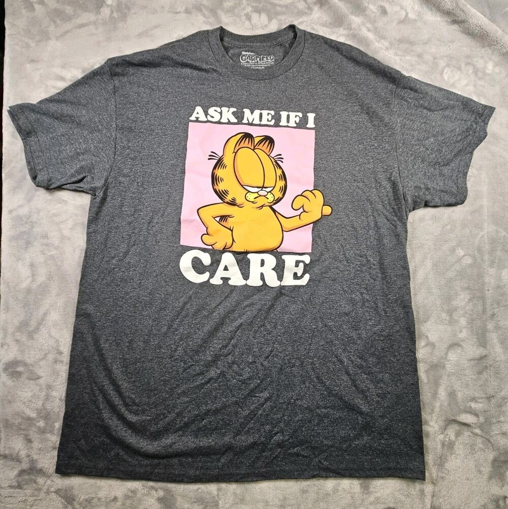 Garfield T Shirt Mens XL Gray Ask Me If I Care Graphic Tee Hybrid Apparel